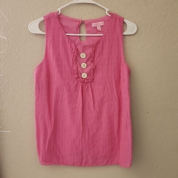 Lilly Pulitzer Tops - Lilly Pulitzer womens 4 pink sleeveless blouse top buttons ruffles gingham print